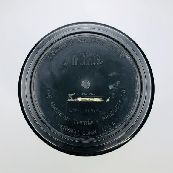 Vintage 60s THERMOS Drum Ice Bucket: Black Insulated Container - Gold Tone Caddy - Picture 11 of 16